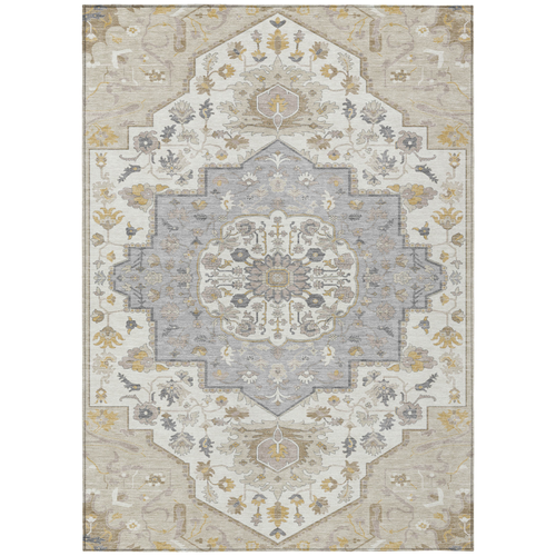 3' X 5' Beige Ivory And Gray Oriental Washable Indoor Outdoor Area Rug