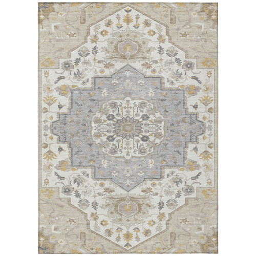 3' X 5' Beige Ivory And Gray Oriental Washable Indoor Outdoor Area Rug