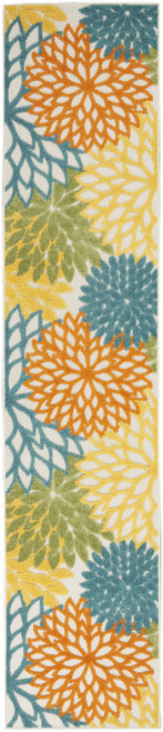 2' X 12' Turquoise Floral Non Skid Indoor Outdoor Runner Rug
