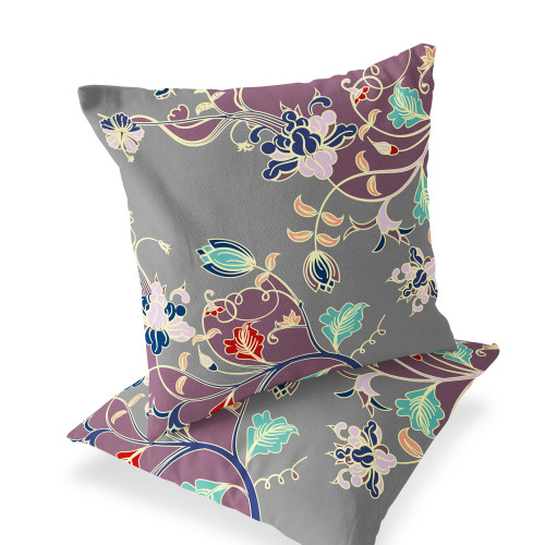 Set of Two 18" Purple Botanical Indoor Outdoor Throw Pillow Cover and Insert Polyester Home Accent