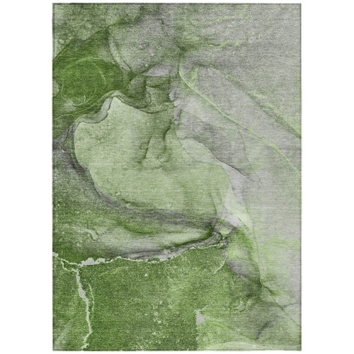 3' X 5' Olive Green Abstract Washable Non Skid Indoor Outdoor Area Rug