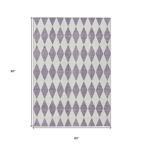 5' X 8' Purple And Lilac Geometric Washable Indoor Outdoor Area Rug