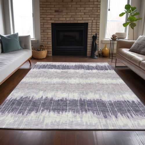 3' X 5' Lavender Purple And Ivory Striped Washable Indoor Outdoor Area Rug