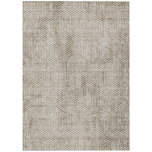 3' X 5' Taupe And Beige Geometric Washable Indoor Outdoor Area Rug