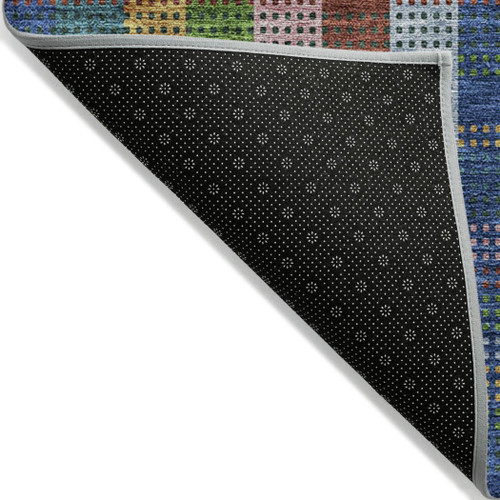5' X 8' Navy Blue Pink And Sage Plaid Washable Indoor Outdoor Area Rug