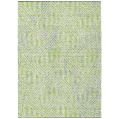 5' X 8' Lime Green Gray And Ivory Geometric Washable Indoor Outdoor Area Rug