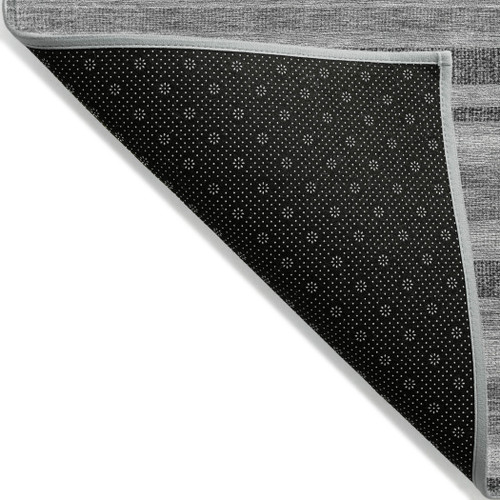 2' X 8' Black Silver and Gray Striped Washable Indoor Outdoor Runner Rug