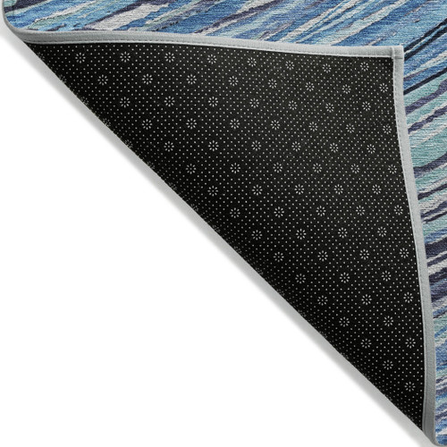 5' X 8' Blue Aqua And Ivory Abstract Washable Indoor Outdoor Area Rug