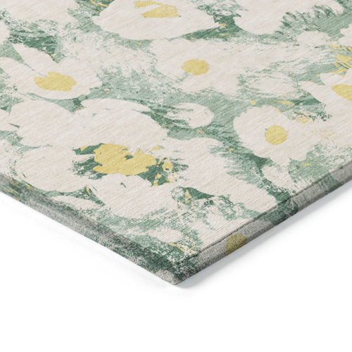 8' Runner Green Floral Washable Non Skid Indoor Outdoor Runner Rug