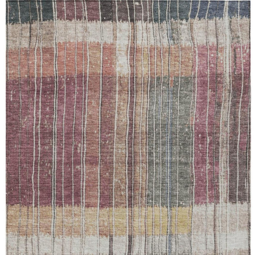 5' X 8' Mauve Blue And Gold Striped Washable Indoor Outdoor Area Rug