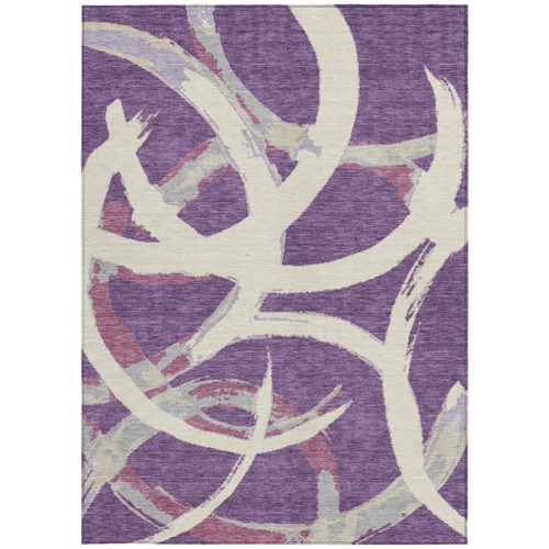 3' X 5' Purple Ivory And Gray Abstract Washable Indoor Outdoor Area Rug