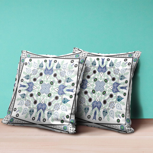 20" x 20" Blue and Off White Blown Seam Paisley Indoor Outdoor Throw Pillow