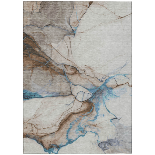 5' X 8' Beige And Blue Abstract Washable Indoor Outdoor Area Rug