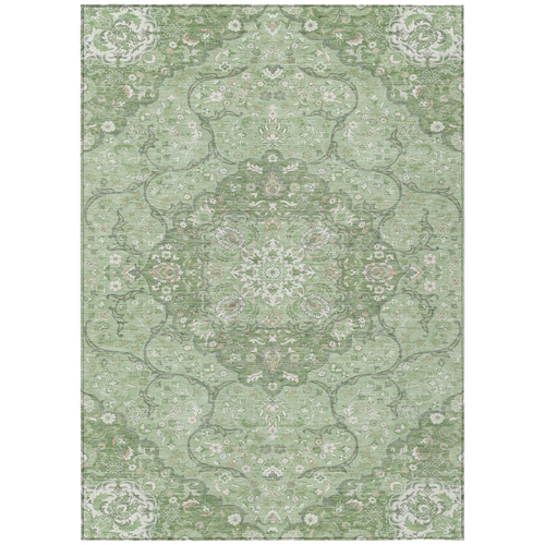 5' X 8' Artichoke Green And Ivory Medallion Washable Indoor Outdoor Area Rug