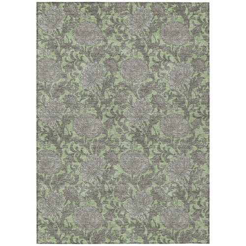 3' X 5' Artichoke Green Gray And Taupe Floral Washable Indoor Outdoor Area Rug
