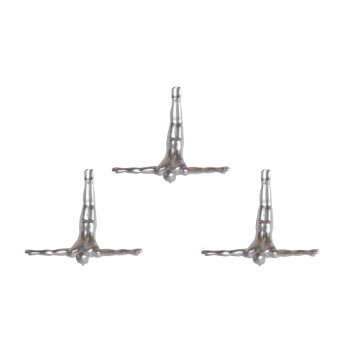 Set of Three Silver Resin Diving Man Hanging Dimensional Sculpture