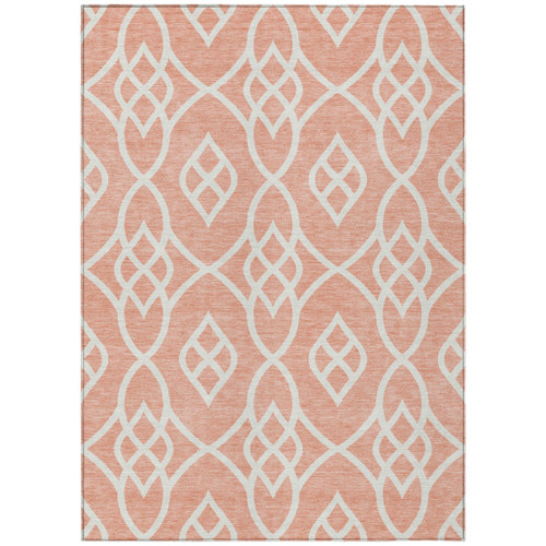 5' X 8' Salmon And Ivory Trellis Washable Indoor Outdoor Area Rug