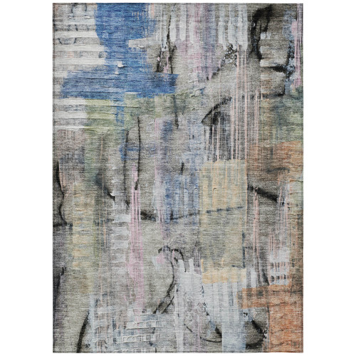 3' X 5' Blue Black And Copper Abstract Washable Indoor Outdoor Area Rug