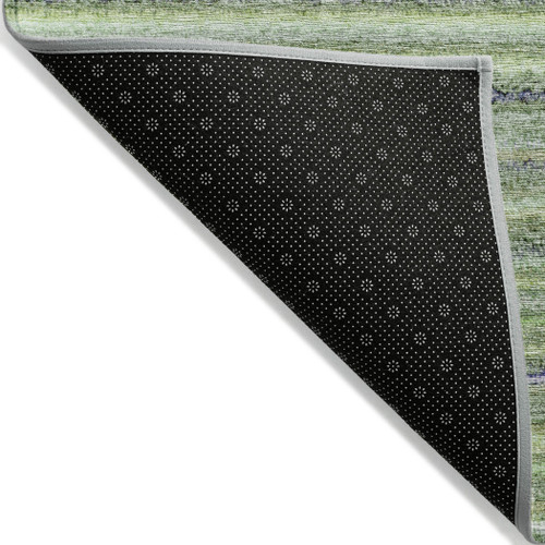 3' X 5' Green Artichoke Green And Olive Green Striped Washable Indoor Outdoor Area Rug