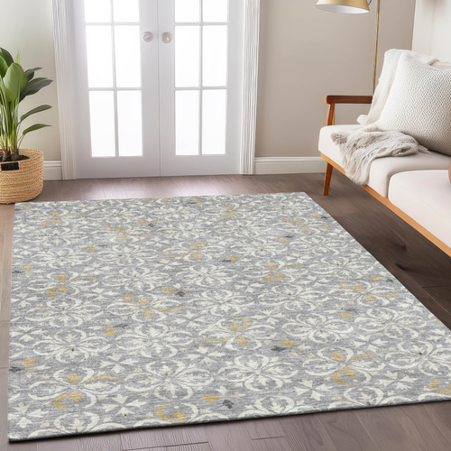 3' X 5' Gray Ivory And Brown Floral Washable Indoor Outdoor Area Rug