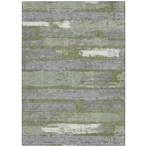 5' X 8' Olive Green Ivory And Blue Striped Washable Indoor Outdoor Area Rug