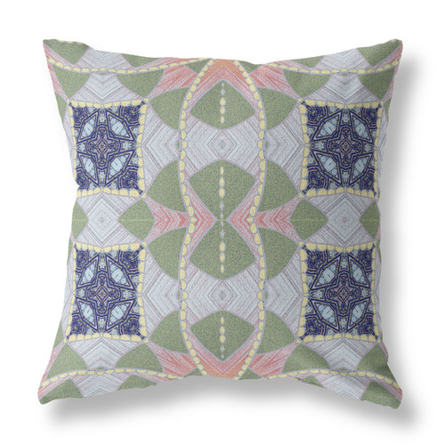 26" X 26" Green And Indigo Blown Seam Geometric Indoor Outdoor Throw Pillow