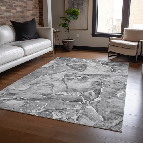 5' X 8' Gray and Ivory Abstract Washable Non Skid Indoor Outdoor Area Rug