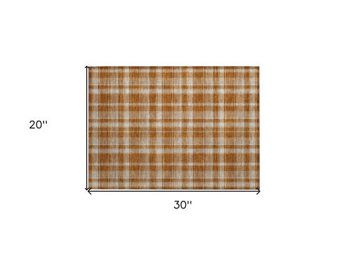 2' X 3' Orange and Ivory Plaid Washable Non Skid Indoor Outdoor Area Rug
