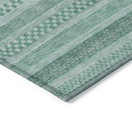 5' X 8' Turquoise And Aqua Striped Washable Indoor Outdoor Area Rug