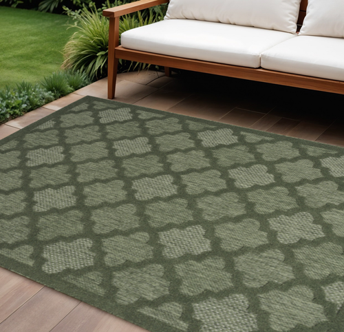 9' X 12' Dark Green And Light Green Trellis Indoor Outdoor Area Rug