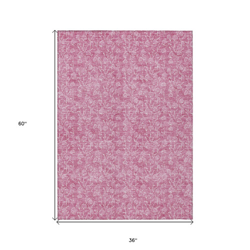 3' X 5' Blush And Ivory Floral Washable Indoor Outdoor Area Rug
