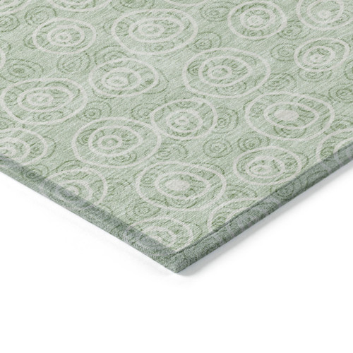 5' X 8' Mint Green Artichoke Green And Ivory Geometric Washable Indoor Outdoor Area Rug