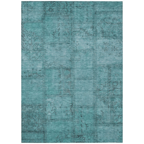 3' X 5' Teal Blue And Aqua Patchwork Washable Indoor Outdoor Area Rug