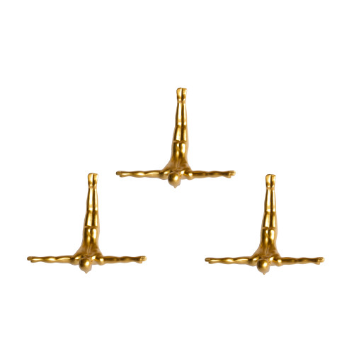 Set of Three Gold Resin Diving Man Hanging Dimensional Sculpture