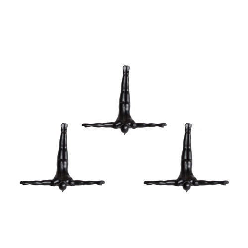 Set of Three Black Resin Diving Man Hanging Dimensional Sculpture