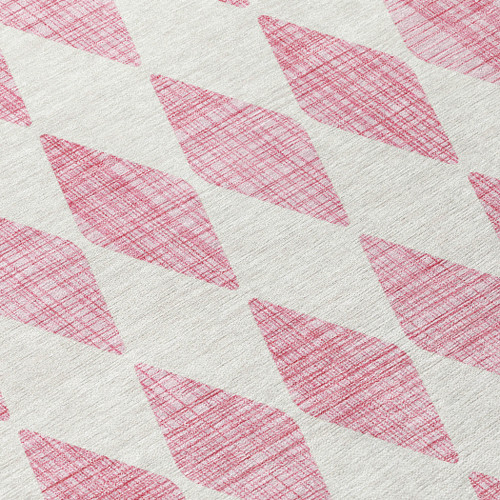 3' X 5' Pink And Ivory Geometric Washable Indoor Outdoor Area Rug