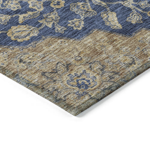 3' X 5' Navy Blue Beige And Brown Oriental Washable Indoor Outdoor Area Rug
