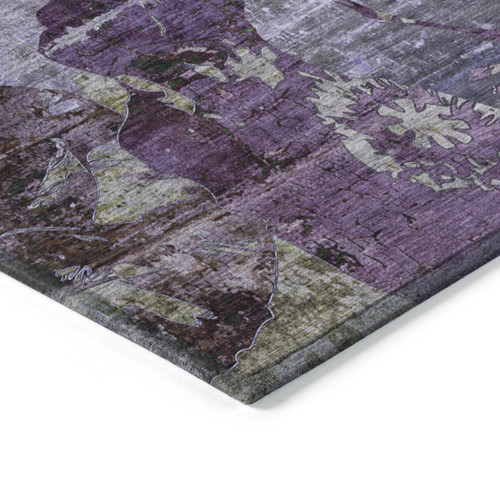 5' X 8' Purple and Green Floral Washable Non Skid Indoor Outdoor Area Rug