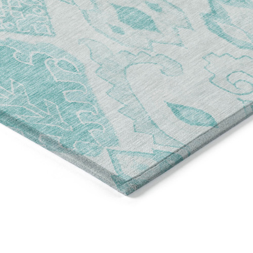 3' X 5' Teal Blue Aqua And Ivory Moroccan Washable Indoor Outdoor Area Rug