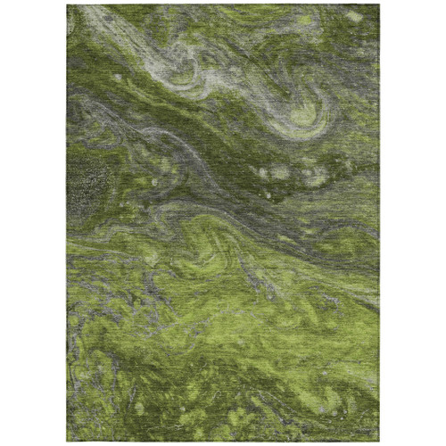 5' X 8' Green Olive Green And Lime Green Abstract Washable Indoor Outdoor Area Rug