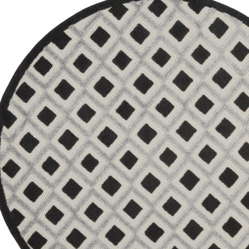 5' Black And White Round Geometric Indoor Outdoor Area Rug