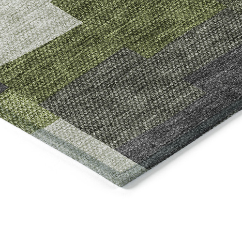 5' X 8' Olive Green And Artichoke Green Geometric Washable Indoor Outdoor Area Rug
