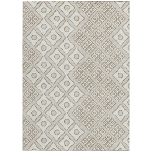 3' X 5' Beige And Ivory Geometric Washable Indoor Outdoor Area Rug