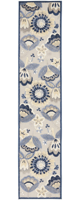 10' Blue And Gray Indoor Outdoor Runner Rug