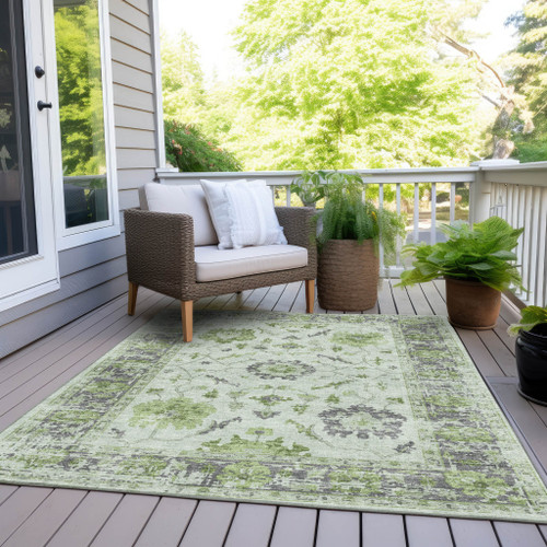 3' X 5' Mint Green And Ivory Floral Washable Indoor Outdoor Area Rug - Mint Green, Ivory