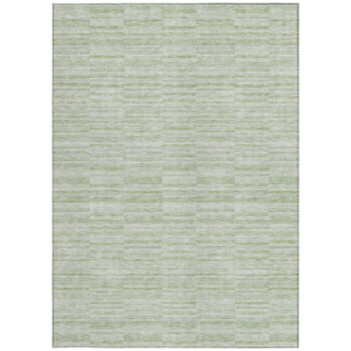 5' X 8' Sage And Green Striped Washable Indoor Outdoor Area Rug