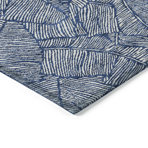 5' X 8' Navy Blue And Ivory Floral Washable Indoor Outdoor Area Rug