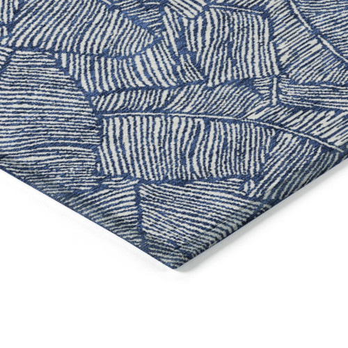 5' X 8' Navy Blue And Ivory Floral Washable Indoor Outdoor Area Rug