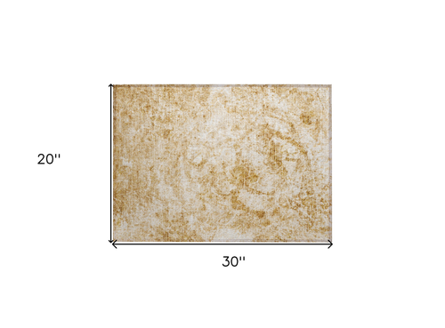 2' X 3' Cream and Gold Abstract Washable Non Skid Indoor Outdoor Area Rug