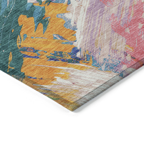 5' X 8' Gold Purple And Teal Blue Abstract Washable Indoor Outdoor Area Rug